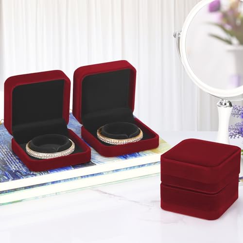 LETURE 4 Pieces Classic Velvet Bracelet Bangle Pendant Necklace Gift Box, Travel Jewelry Box Display Storage Case for Gift, Wedding, Engagement, Proposal, Birthday (4PCS Bracelet-RED) - color: 4PCS Bracelet-RED