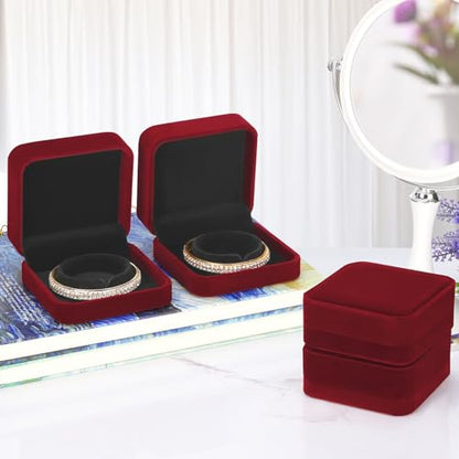 LETURE 4 Pieces Classic Velvet Bracelet Bangle Pendant Necklace Gift Box, Travel Jewelry Box Display Storage Case for Gift, Wedding, Engagement, Proposal, Birthday (4PCS Bracelet-RED) - color: 4PCS Bracelet-RED