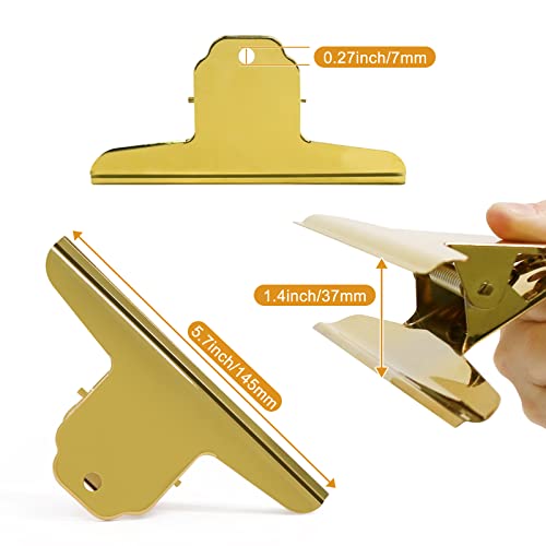 Coideal Gold Metal Bulldog Paper Clips, 3 Pack Stainless Steel Large Bull Clips Clamps for Drawing Board, Home Kitchen Office (5.7 inch / 14.5 cm) - color: Gold