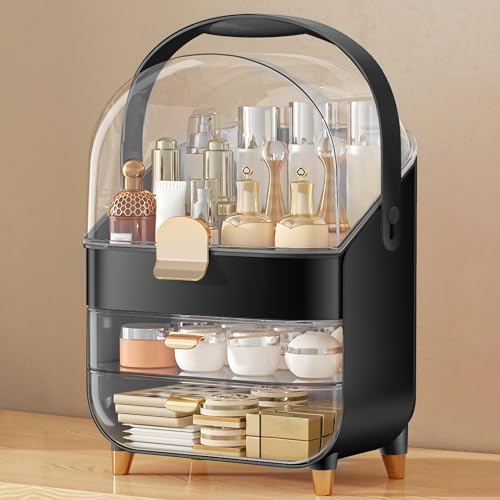 Makeup Organizer Countertop, Skincare Holder Bathroom Counter Organizer, Storage Box Cosmetic Display Cases, Teen Girl Gifts Make up Organizers for Vanity, Dresser (Black) - color: Black