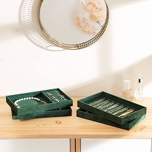 ProCase Stackable Jewelry Organizer Trays for Drawers, Jewelry Drawer Inserts Container Display Case Storage for Earring Necklace Rings Bracelet with Removable Dividers -Green, 4 Layers - color: Green, size: 4 Layers