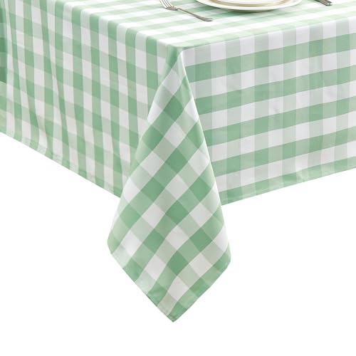 Gingham Tablecloth Fabric Rectangle 118x57 Inch Checkered Table Cloth Buffalo Plaid Yarn Dyed Washable Tablecloths for Easter Picnic Kitchen Dinner Holiday Outdoor BBQ & Party, Green and White - color: Gingham (Straight Edge) - Green, size: 118" x 57" (Re