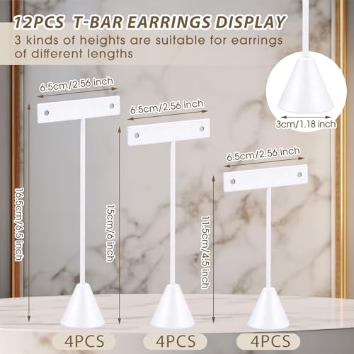 Marsui 12 Pcs Earring Display Set T Bar Earring Display Stand with 3 Heights Earrings Stand for Jewelry Vendors (White) - color: White