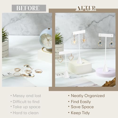 Marsui 12 Pcs Earring Display Set T Bar Earring Display Stand with 3 Heights Earrings Stand for Jewelry Vendors (White) - color: White