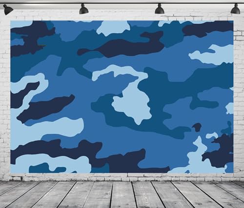 Blue Camouflage Backdrop Fabric 12x10ft Army Camo Military Texture Photography Background for Welcome Back Soldier Party Decorations Military Men Portrait Farewell Photoshoot Props - size: 12x10FT