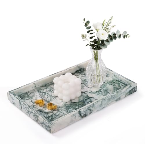 Marble Bathroom Tray for Countertop & Home Decor, Natural Decorative Marble Tray for Jewelry & Perfume Organizer, Luxury Stone Vanity Trays for Dresser, Kitchen Counter, 12" x 8", Jade Green - color: Jade Green