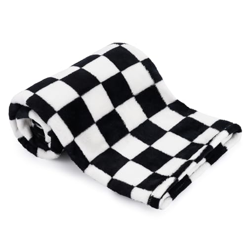 GreatBba Plush Checkered Baby Blanket for Boys Girls Nursery, 30"*40" Warm Short Fleece Blanket Neutral for Infant Newborn, Small Fuzzy for Sleeping, Chenille Baby for Stroller (Black&White) - color: Black&white