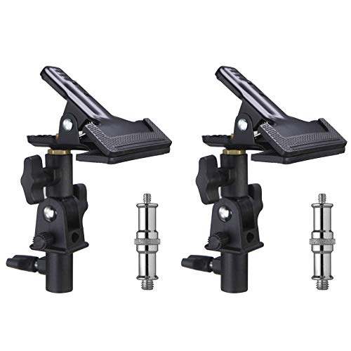 WELLAMKING 2PCS Photo Studio Reflector Holder 180 Rotation Heavy Duty Tripod Metal Clamp Holder with 1/4" & 3/8" Screw Adapter for Photo Studio Screen Backdrop Umbrella Light Stand - style: Metal Clamp Holder