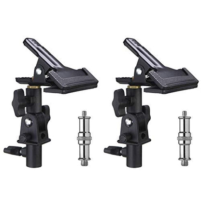 WELLAMKING 2PCS Photo Studio Reflector Holder 180 Rotation Heavy Duty Tripod Metal Clamp Holder with 1/4" & 3/8" Screw Adapter for Photo Studio Screen Backdrop Umbrella Light Stand - style: Metal Clamp Holder