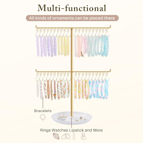 OAOLEER Bracelet Holder Display, Gold Jewelry Holder with 40 Movable Hooks Bracelet Stand Organizer, Jewelry Display Stand for Necklaces Bangles (2 Tier) - size: 2 Tier-Gold