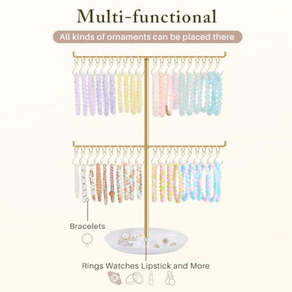 OAOLEER Bracelet Holder Display, Gold Jewelry Holder with 40 Movable Hooks Bracelet Stand Organizer, Jewelry Display Stand for Necklaces Bangles (2 Tier) - size: 2 Tier-Gold