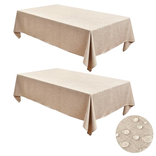 Fitable Faux Linen Tablecloths for Rectangle Tables: Water & Stain Resistant Farmhouse Table Cloth, Washable Burlap Textured Table Covers for Kitchen Dining Party(2 Pack, 60x120 Inch, Beige) - color: Beige, size: 60x120 In, 2 Pack