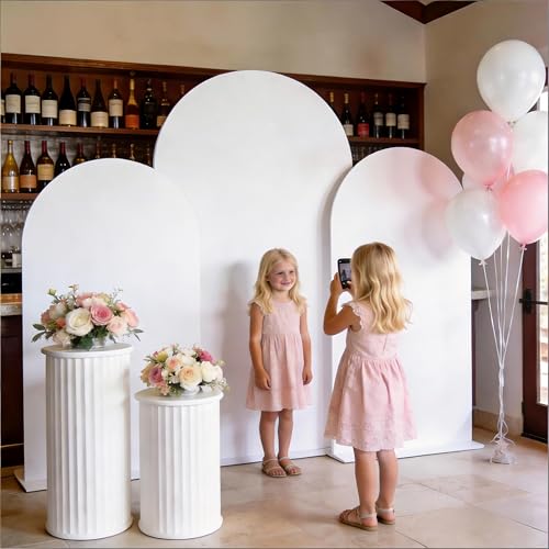 Pack of 3 Arch Backdrop Cover White Spandex Fitted Wedding Arched Cover for Bridal Shower Birthday Party Gender Reveal Backdrop Decor (6/6.6/7.2ft) - color: White, size: 6/6.6/7.2 FT