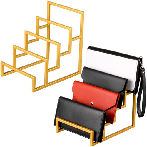DoubleFill 2 Pack Purse Organizer for Closet Display 4 Layer Gold Riser Stand Clutch Purse Organizer Display Metal Wallet Rack for Handbag Home Retail Boutique Store Supplies - color: Gold, size: 4 Layer