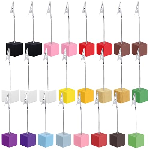 24PCS Wooden Cube Memo Holders with Alligator Clips Table Number Stands, Cube Base Memo Clip Holder Photo and Card Display Clips for Wedding, Event, Office Desk Use (Multicolor) - color: Multicolor