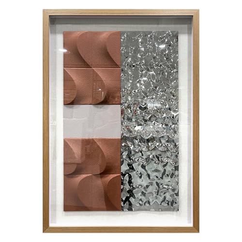 BrightA 3D Wood Wall Art Modern Style Sandstone Relief Painting Stainless Steel Water Ripple Painting Decorative Space Textural Art Office Wall Art 27.5"x39.4" - color: Dark brown + light pink + stainless steel color + natural wood tone, size: 27.5"x39.4