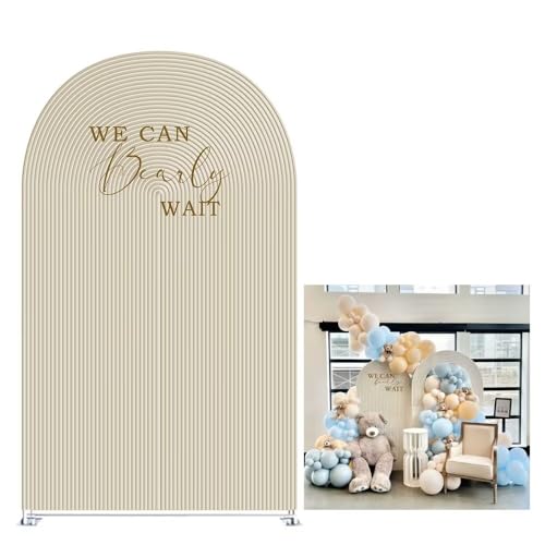 Beige Pipples Arch Backdrop Covers for Birthday Party We Can Bearly Wait Arched Background Stand Fabric Cover Baby Shower Parties Decoration Props (2.2x5FT) - color: Kp-gx-2361, size: 2.2ftx5ft (Only Cover)