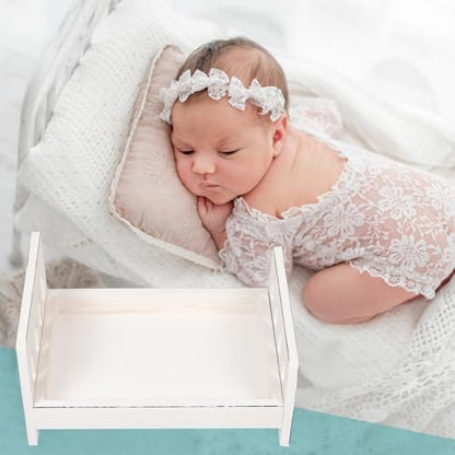Cabilock Newborn Photography Prop Bed, Handcrafted Rustic Wooden Baby Photo Bed, Detachable Studio Photoshoot Props, 16. 53 X 11. 22 X 8. 46 Inches, White - color: White
