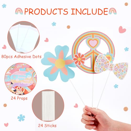 Cheereveal Groovy Party Decorations - 30 Pcs Groovy Photo Booth Props, Retro Boho Girl Party Supplies, Hippie Party Decorations for Baby Shower Birthday