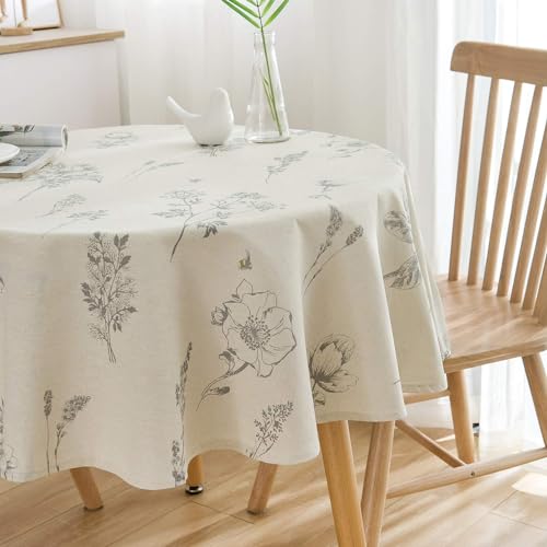 ColorBird Fern Print Round Tablecloth Cotton Linen Natural Botanical Decorative Table Cover for Kitchen Dining Room Farmhouse Picnic Indoor Outdoor Use (Round, 60 Inch, Linen) - size: 60" (Round)