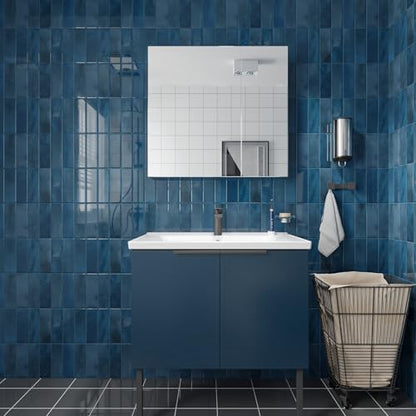 CHIHUT 6 Sheets Blue Rectangular Kitchen Backsplash Tiles Peel and Stick 12"X12" Marble Self Adhesive Stick on Backsplash for Bathroom Laundry Room 3D Removable Thick Vinyl Subway Tiles - color: Blue, size: 6 Tiles