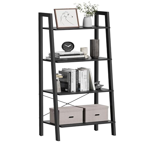 VASAGLE Ladder Shelf, 4-Tier Bookshelf, Storage Rack, Bookcase with Steel Frame, for Living Room, Home Office, Kitchen, Bedroom, Industrial Style, Charcoal Gray and Ink Black ULLS044B04 - color: Charcoal Gray + Ink Black, size: 4 Tiers (22"W)