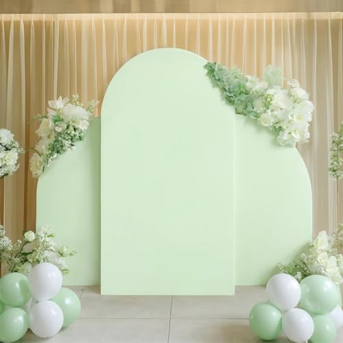 Set of 3 Wedding Arch Backdrop Cover - High Elasticity Fitted Round Top and Half Moon Double Sided Backdrop for Wedding Baby Shower Birthday Decoration (5ft 7.2ft 5ft) - color: Light Green
