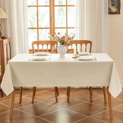 Seenus Wipeable Table Cloth fot 6 Foot Rectangle Tables, Textured Beige Fabric Rectangular Tablecloth for 8-10 Seats Dining Banquet Party, 60 x 102 Inch - color: Beige, size: 102" x 60" (Rectangular)
