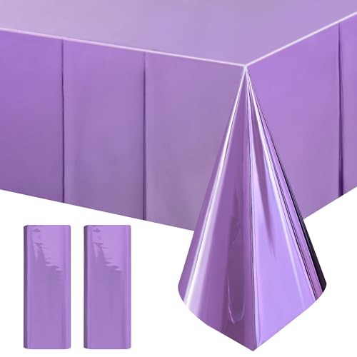 2pcs Light Purple Foil Tablecloth 54*72inch Plastic Birthday Party Table Cloths Disposable Waterproof Table Cover for Halloween Bridal Shower Wedding Anniversary Baby Shower Elegant Party Supplies - color: Light Purple