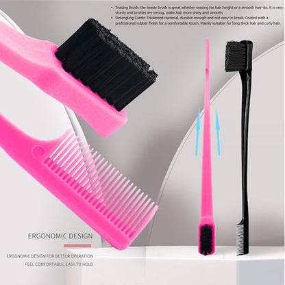 Soft 'N Style Double Sided Edge Control Hair Brush Comb Combo Pack 6 Pieces Pink and Black - color: 6pack