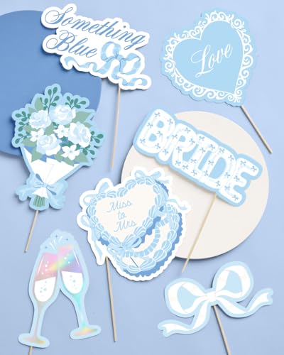 xo, Fetti Something Blue Bach & Bridal Shower Photo Props - 24pc | Bachelorette, Bridal Shower, Photo Booth, Something Blue, Bride to Be, Engagement Party, Blueprint Decorations, Photo Booth Props