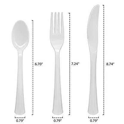 Party Essentials Extra Heavy Duty Hard Plastic Cutlery Combo Pack, Full Size Knives/Forks/Spoons, White, 48-Pieces/ 16-Place Settings (N1224WH-2) - color: White, size: 48-Pieces/ 16-Place Settings