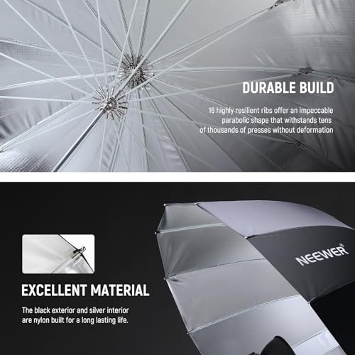 NEEWER 41"/104cm Parabolic Reflective Umbrella Photography with Silver Inner, Soft Lighting with Diffuser Cover, Bag, Quick Fold for Camera Photo Studio Video Light Shooting Monolight Flash, NS1U - color: Silver, size: 41"