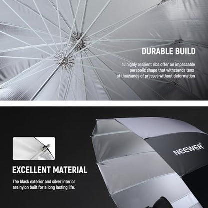 NEEWER 41"/104cm Parabolic Reflective Umbrella Photography with Silver Inner, Soft Lighting with Diffuser Cover, Bag, Quick Fold for Camera Photo Studio Video Light Shooting Monolight Flash, NS1U - color: Silver, size: 41"