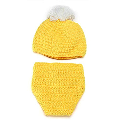 Newborn Photography Props 3 Sets Infant Handmade Costume Cap Shoes Cute Yellow Chick Knitted Crochet Outfits Clothes Hat Dress for Baby Shower
