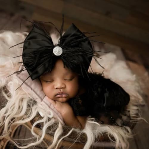 ForBaysy Newborn Photography Props Girls Outfit Feather Bow Lace Romper Newborn Dress - color: Black