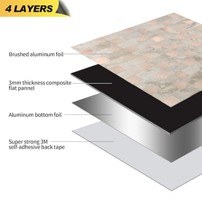 Yipscazo Peel and Stick Backsplash Tile, Stick on Stainless Steel Backsplash Metal Tiles for Kitchen Walls in Beige Mixed Metal (12''x12'',10 Sheets) - color: Beige mixed Metal
