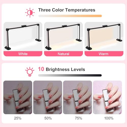 34in Half Moon Light for Nail Desk, Foldable LED Lamp for Nail Art, Tattooing, Craft Making, Stepless Dimming, 3000-6000K Color Temperature Adjustment, 456 Light Beads, White with Diamond - color: Black with Diamond