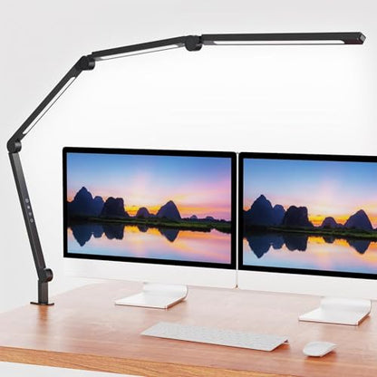 AILBTON Bright LED Desk Lamp with Clamp,Eye Caring Architect Led Desk Lights with Adjustable Swing Arm for Office Home,Dimming and Tempering Led Table Light - style: Bar-shaped desk lamp