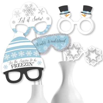Big Dot of Happiness Winter Wonderland Glasses and Headpieces, Blue Snowflake Holiday Party Photo Props, Winter Wedding Photo Booth Props Kit, Snow Day Activity, Winter Birthday Party Props - 10 Count - color: Winter Wonderland