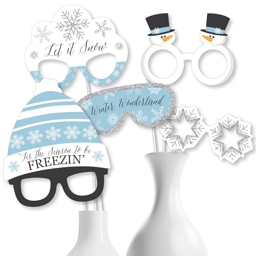 Big Dot of Happiness Winter Wonderland Glasses and Headpieces, Blue Snowflake Holiday Party Photo Props, Winter Wedding Photo Booth Props Kit, Snow Day Activity, Winter Birthday Party Props - 10 Count - color: Winter Wonderland