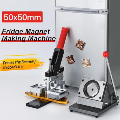 Square Photo Fridge Magnet Maker Machine Kit, 2inch DIY Refrigerator Sticker Making Machine with Paper Cutter, 200 Sets Material, for Custom Badge