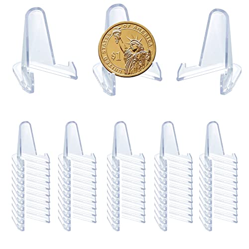50 PCS Acrylic Display Holder Clear Display Easel Stands for Coins Capsules Phone Medals Stones Cards (Small) - size: 50 PCS / 1.4"