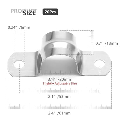 20Pcs 3/4 Inch Stainless Steel Conduit Clamps, Two Hole Strap U Bracket Rigid Pipe Strap Metal U Clamp Conduit Strap Tension Clips U-tube Clamp Heavy Duty - size: 3/4" / 20mm