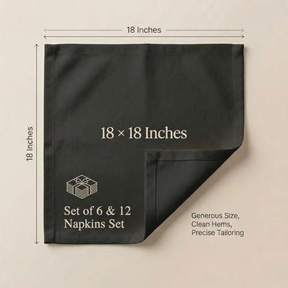 ACCENTHOME Accent Home 100% Cotton Napkins, Delicate Cloth Napkins for Dinners, Parties and Weddings，18 x 18 Inch Set of 12 - Black - color: 08 - Black - Twill, size: 18"x18" - Pack of 12