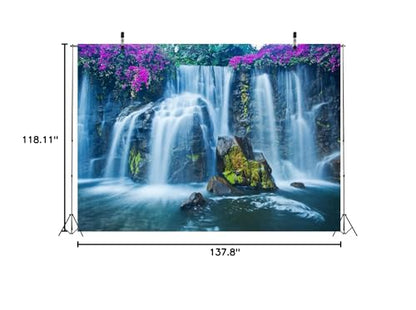 BELECO 12x10ft Fabric Waterfall Landscape Backdrop Forest Mountain Falls Lake Blooming Flowers Natural Scenery Photography Background Wallpaper Children Kids Adults Portrait Photo Shoot Studio Props - size: 12x10FT