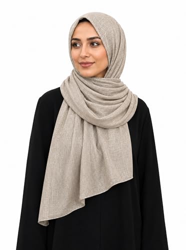 Lightweight Cotton Linen Feel Scarf Shawl Wrap Hijab for Women, Travel Fall Winter Gift - color: Mcspz2530-6#lightkhaki