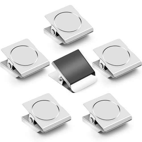 Grtard 6 Pack Magnetic Clips Heavy Duty, Magnet Clips for Fridge, No-Scratch Magnetic Clip for Refrigerator, Strong Magnets with Clip for Cruise Cabin, Whiteboard, Locker, Note List, Photo Display - color: Silver, size: 6 pack