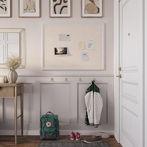 U Brands Farmhouse Linen Bulletin Board, 40" x 30", White Wood Style Frame, Industrial Grade Pinning Surface - style: 40"x30" Natural Linen