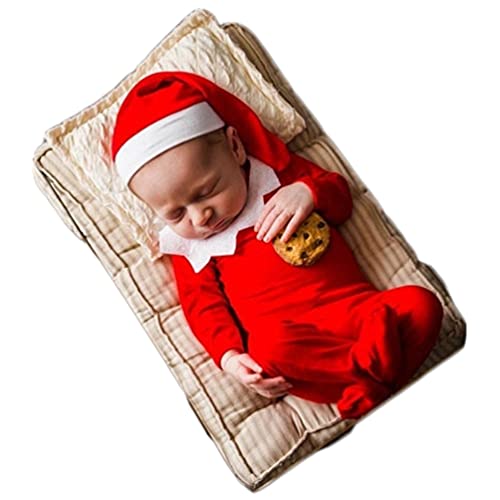 Christmas Newborn Baby Photo Shoot Props Outfits Crochet Clothes Santa Claus Red Hat Pants Photography Props - color: Red White